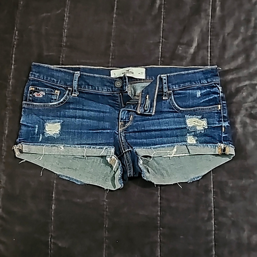 Hollister Co. Distressed Denim Short-shorts, Dark Wash, Size 5/W27, 2" inseam